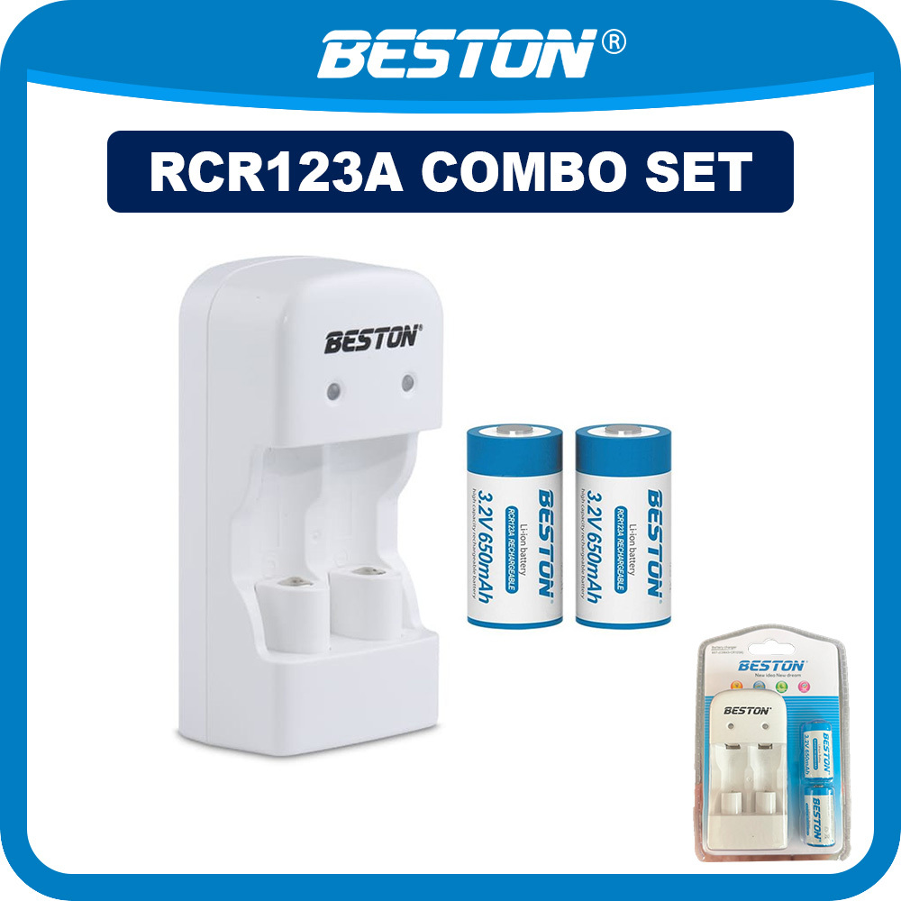 Beston RCR123A x2 With Charger 2 Slot CD643 Combo Package 3.2V 650mAh ...