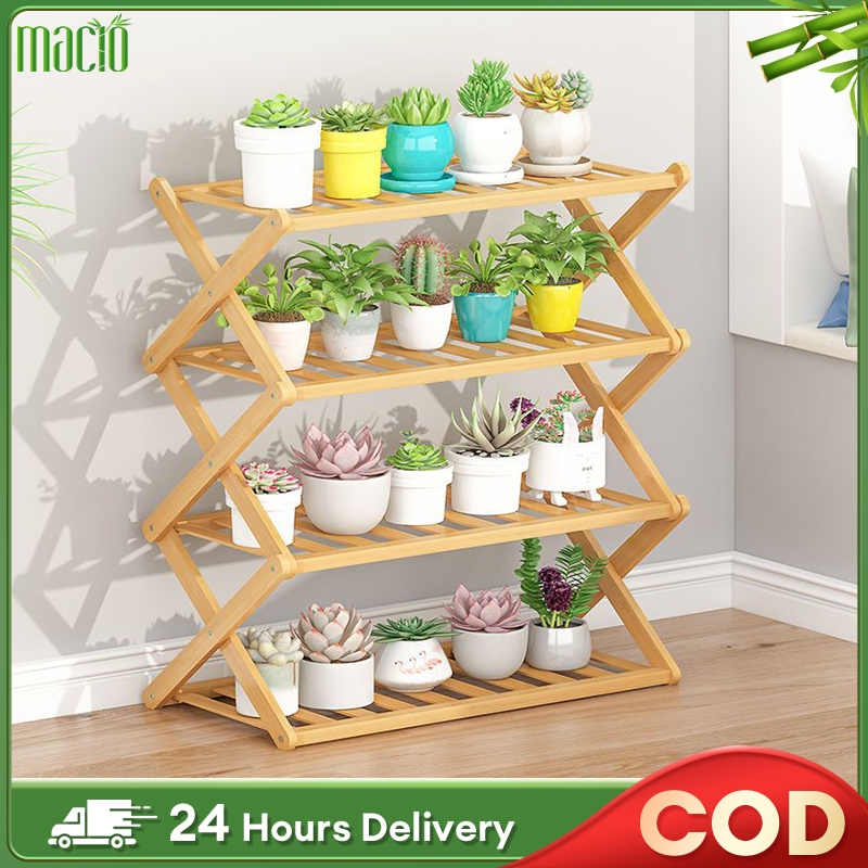 【In Stock】Bamboo Flower Pot Stand Plant Garden Rack balcony Rack Indoor ...