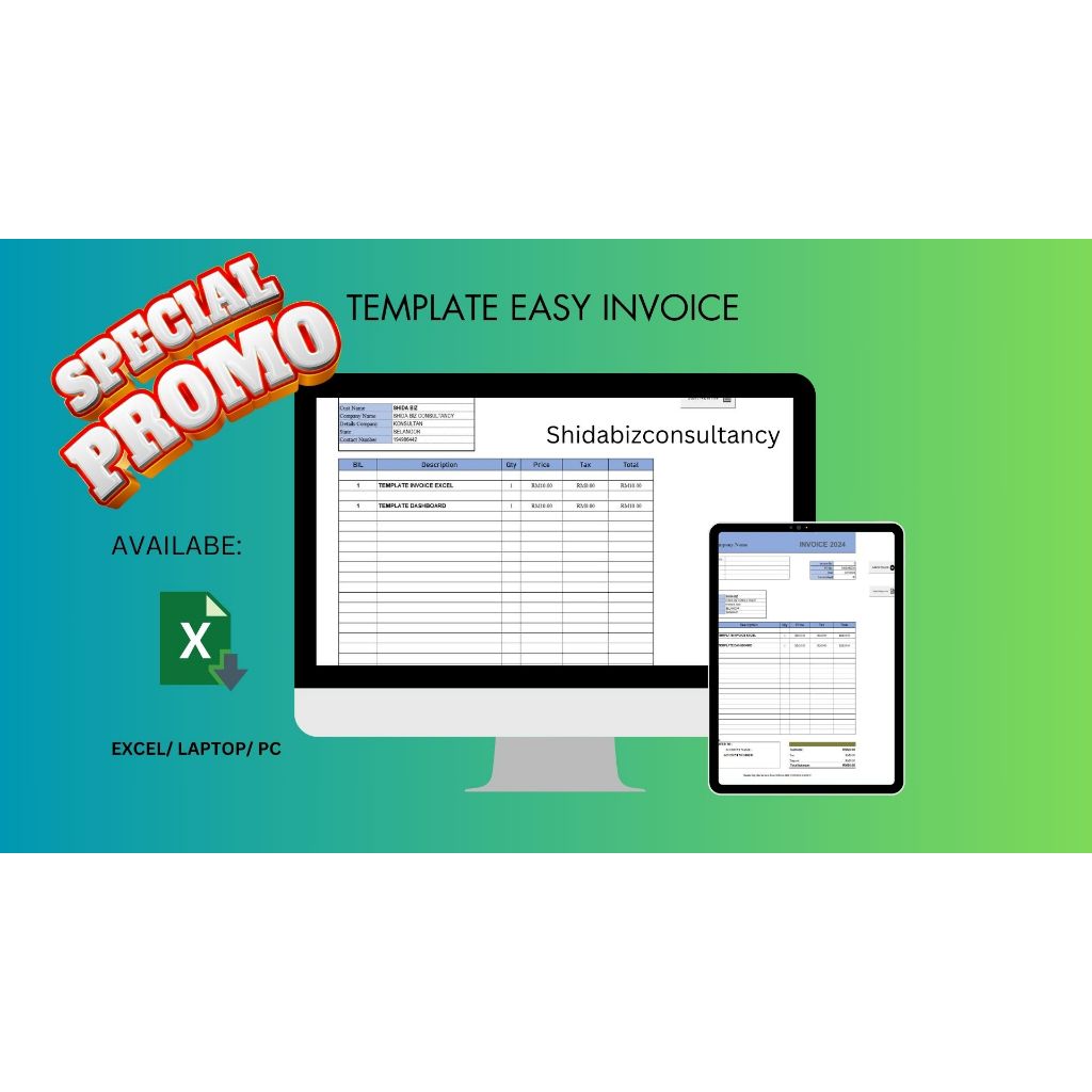 TEMPLATE EXCEL INVOICE + DATABASE | Shopee Malaysia