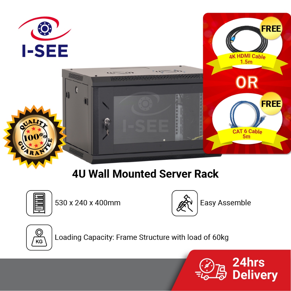[FREE HDMI/Cat 6 Cable] Wall Mount Server Rack 4U(53*24*40cm)/ 6U (53*