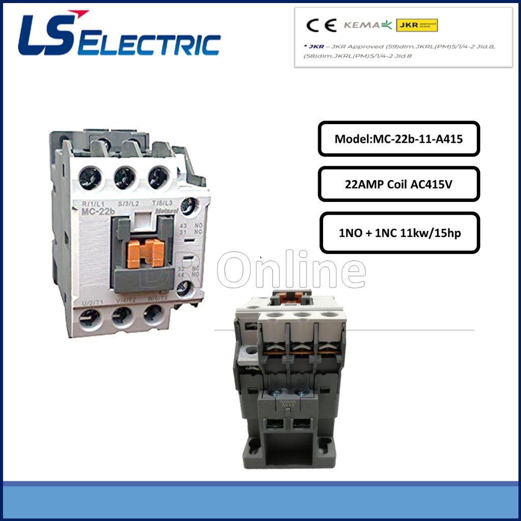LS CONTACTOR 11KW/15HP ~ 22A ~ 1NO+1NC ~ 110VAC,24VAC,240VAC,415VAC (MC ...