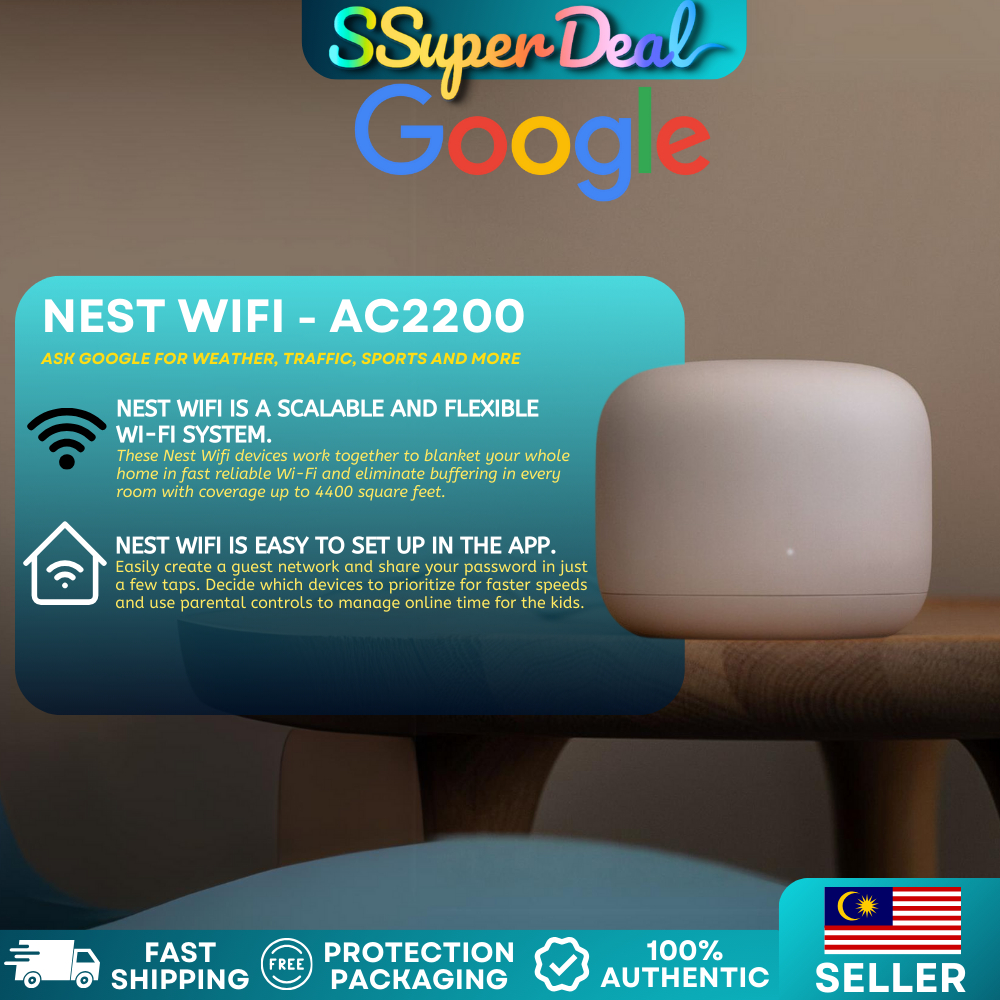Google Nest Wifi 3 Pack / Router (AC2200 Mesh Router with 2 Points ...