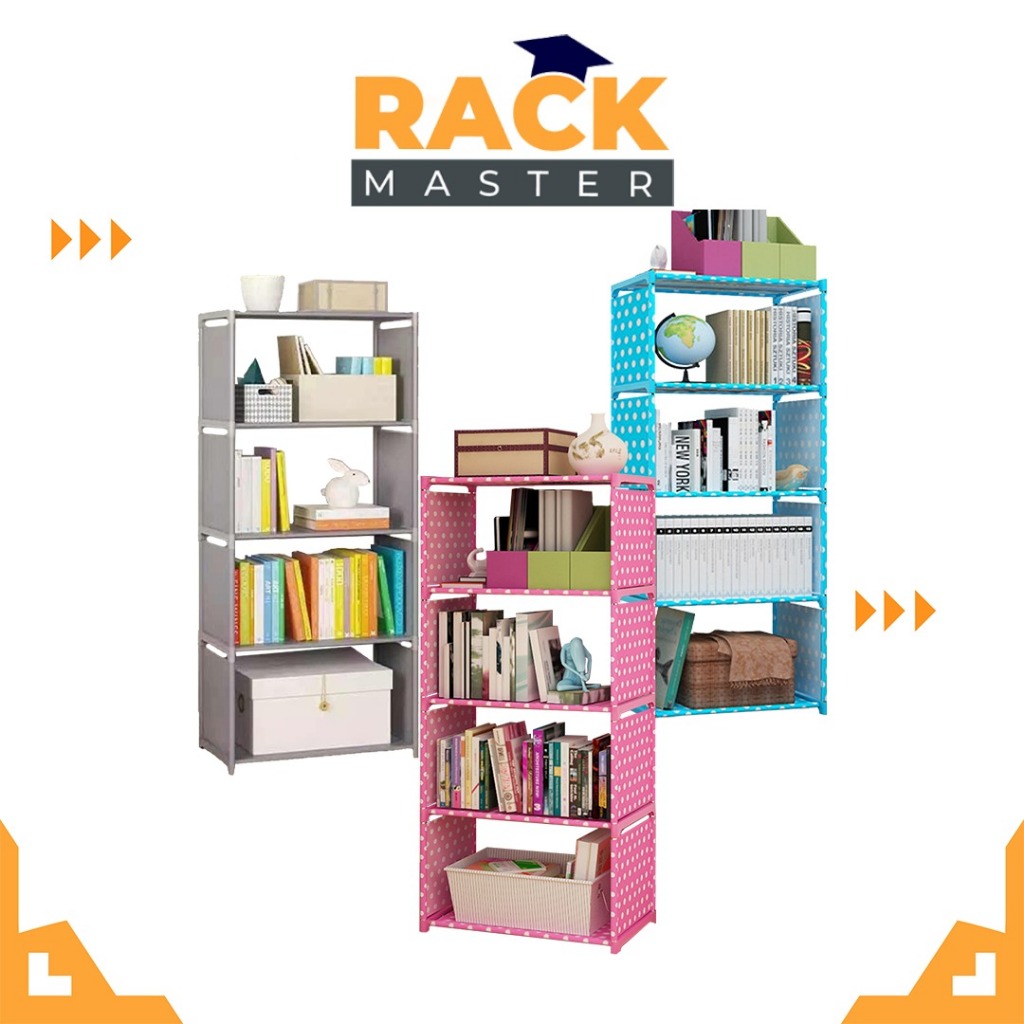 𝗥𝗔𝗖𝗞 𝗠𝗔𝗦𝗧𝗘𝗥 Korean DIY 4Coloum Book Storage Shelf Bookcase Multilayer ...