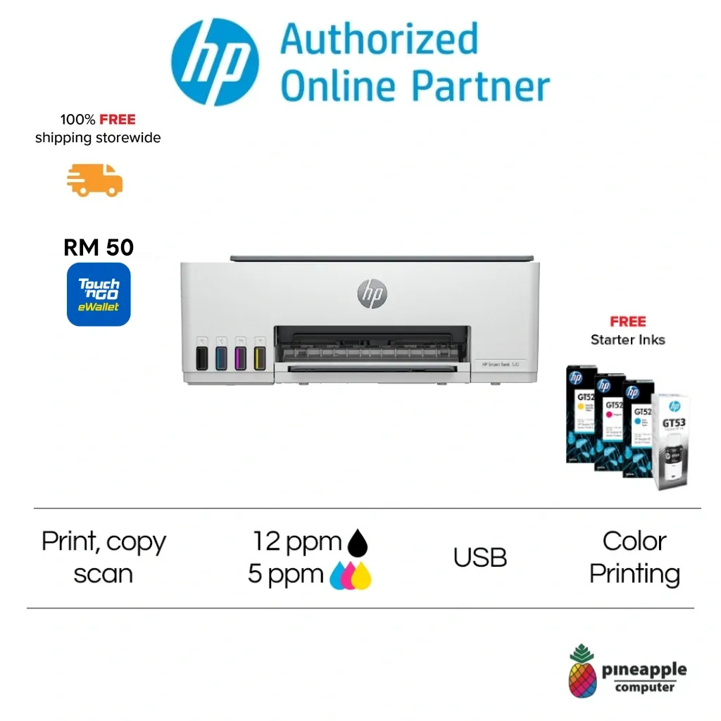 HP Smart Tank 520 All-in-One Color Printer (Print, Scan, Copy) USB ...