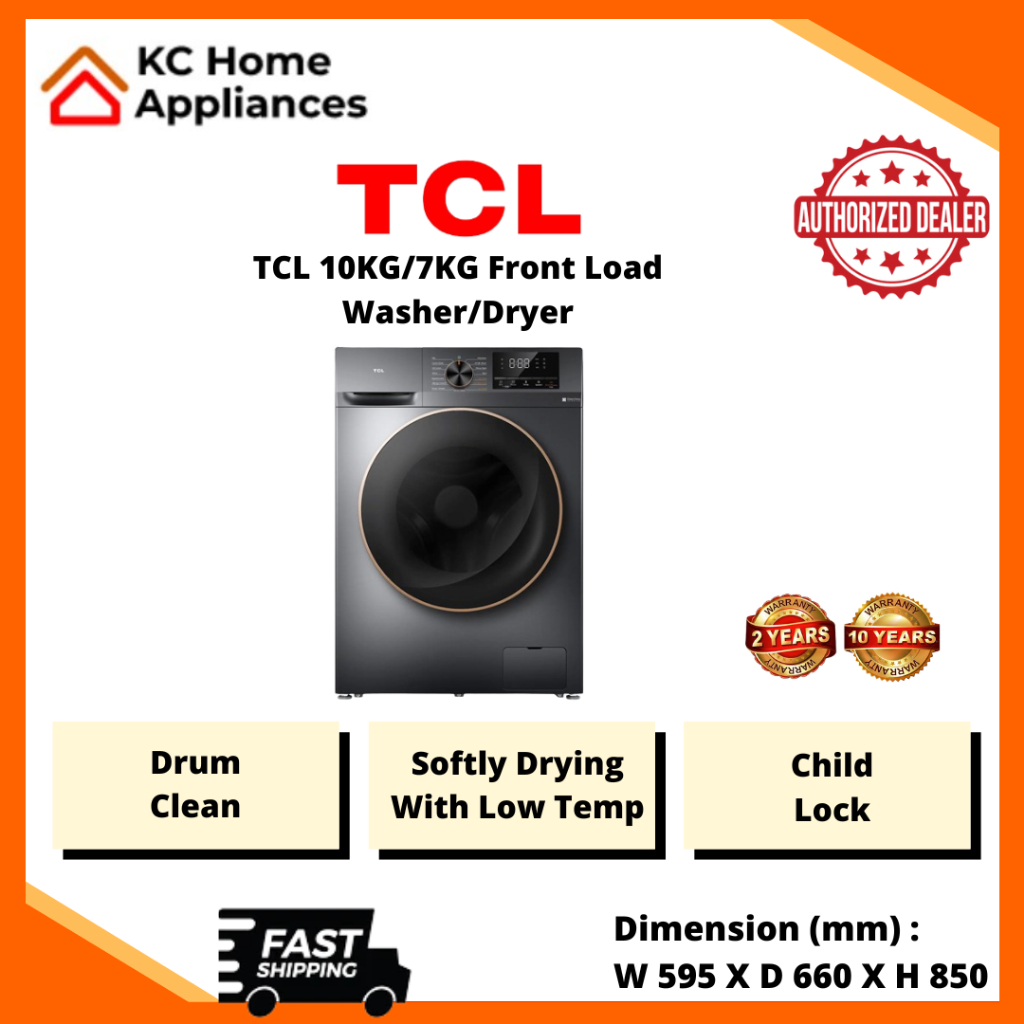 TCL 10KG/7KG Washer/Dryer | Drum Clean | TWF100-N12312EHA07E | 2 Years ...