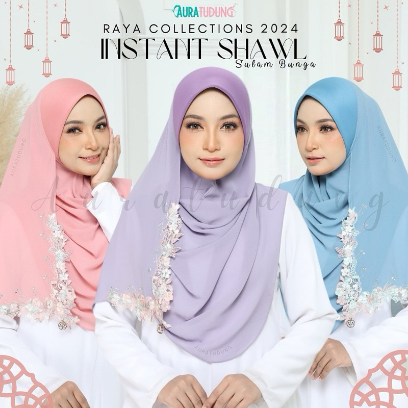 𝗣𝗢𝗦𝗧 𝗧𝗢𝗗𝗔𝗬 Tudung Raya Aura Instant Shawl Sulam Bunga Tudung Sarung ...