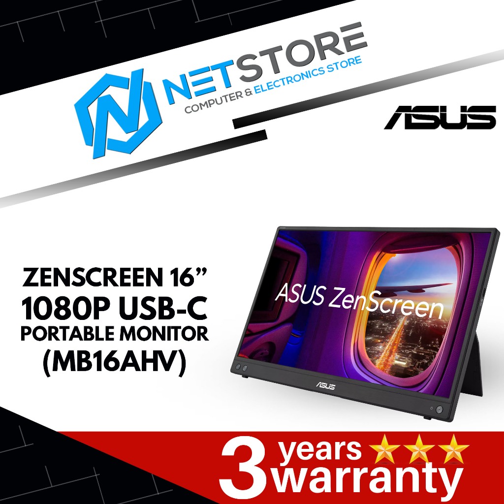 ASUS ZENSCREEN 16” (15.6 INCH VIEWABLE) 1080P USB-C PORTABLE MONITOR ...