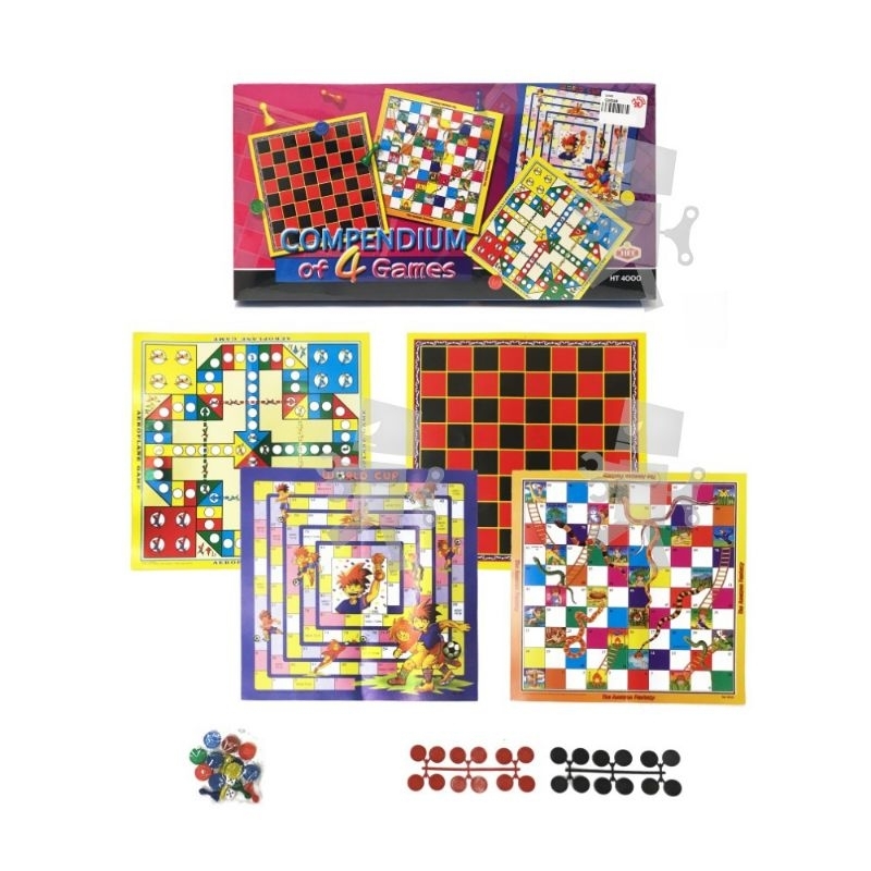 4 Games Compendium World Cup / Ludo Aeroplane / Chess Draughts Checkers ...