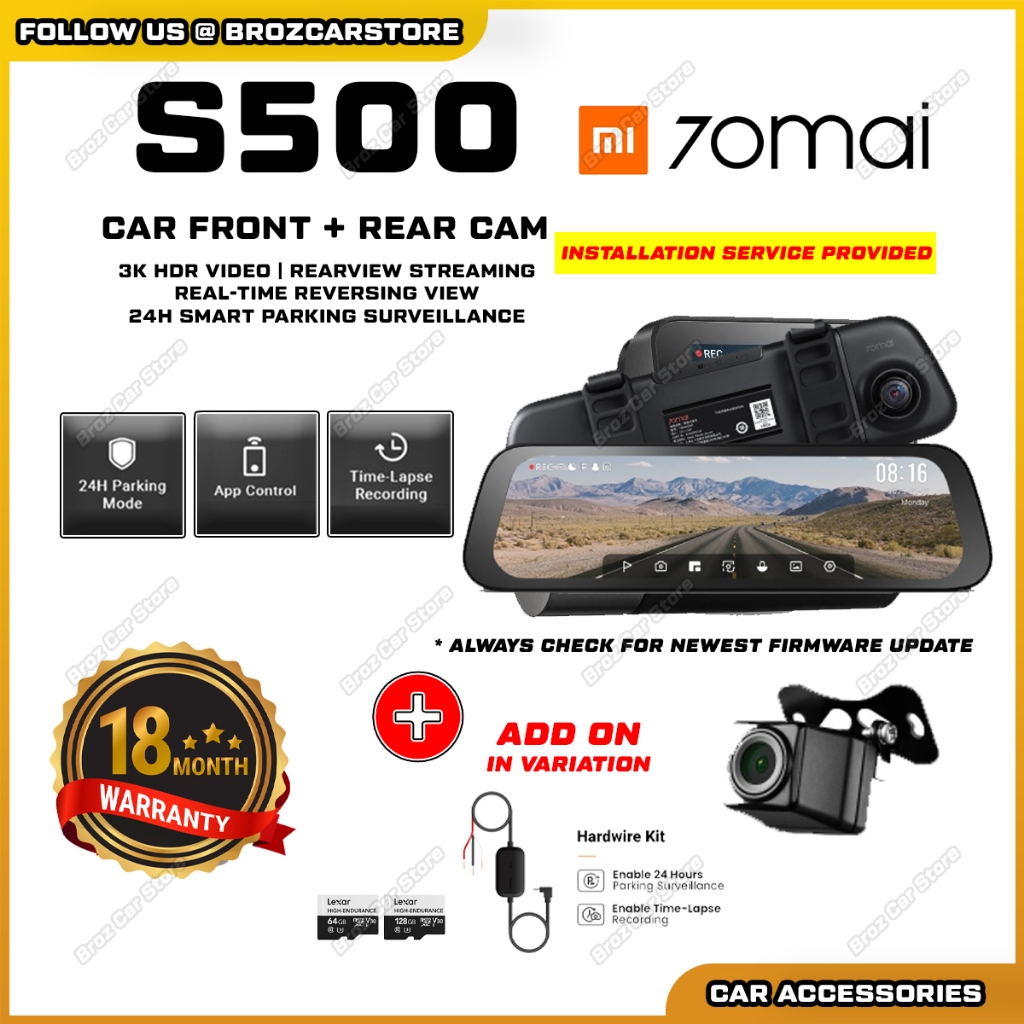 [New Launch] 70mai S500 Rearview Dashcam Wide with Night Vision Backup ...