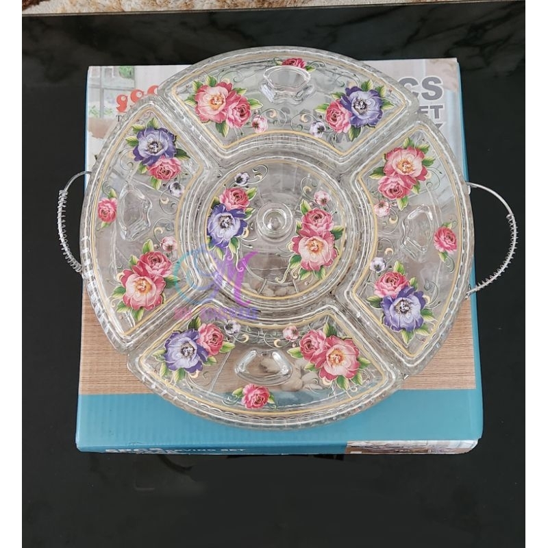 Top Point 5pcs Glass Serving Tray With Rack Party Set Food Storage Tray ...