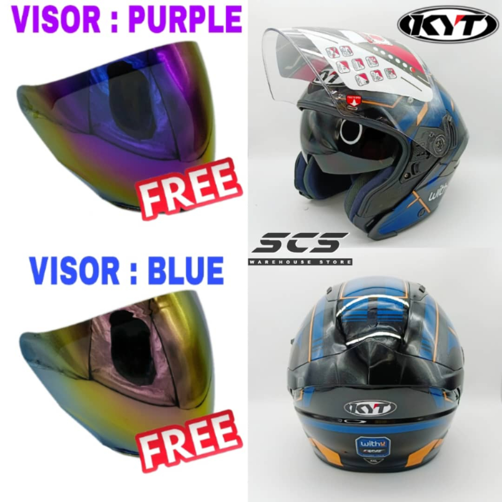 KYT Helmet NFJ Withu RNF 2022 Open Face Double Visor Blue Purple RSX150 ...