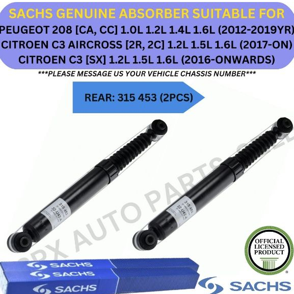 Ammortizzatori Sachs posteriore 315 453 per Peugeot 208