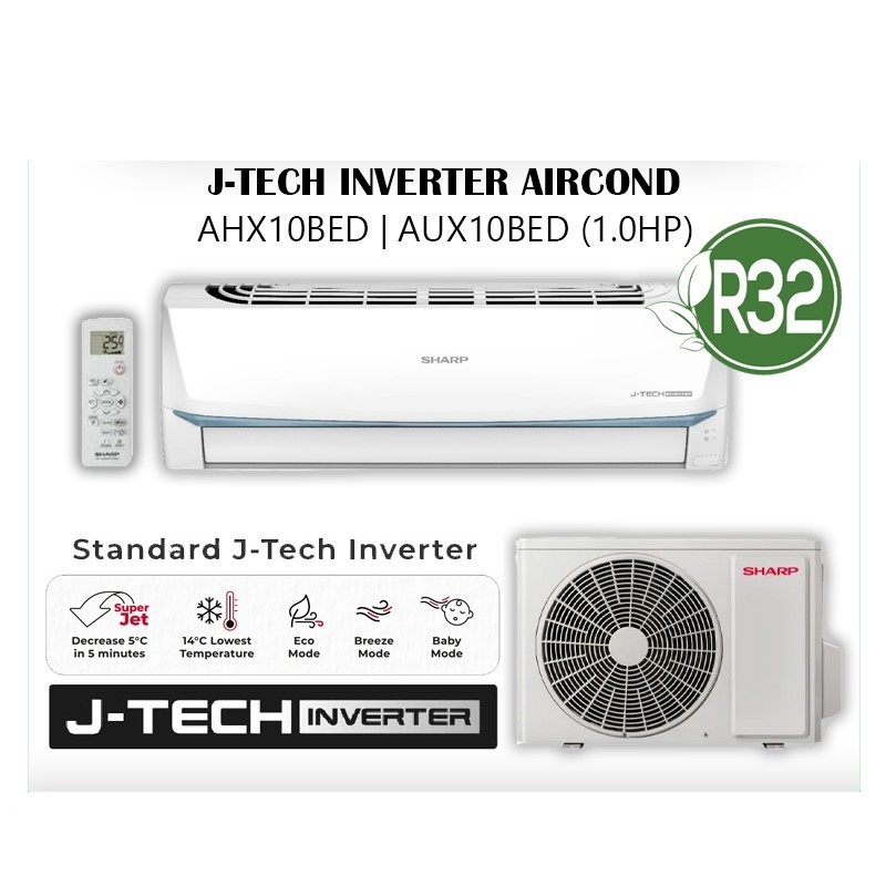 Sharp R32 Inverter JTEC Air Conditioner AHX9VED 5 Star Rating 1HP ...