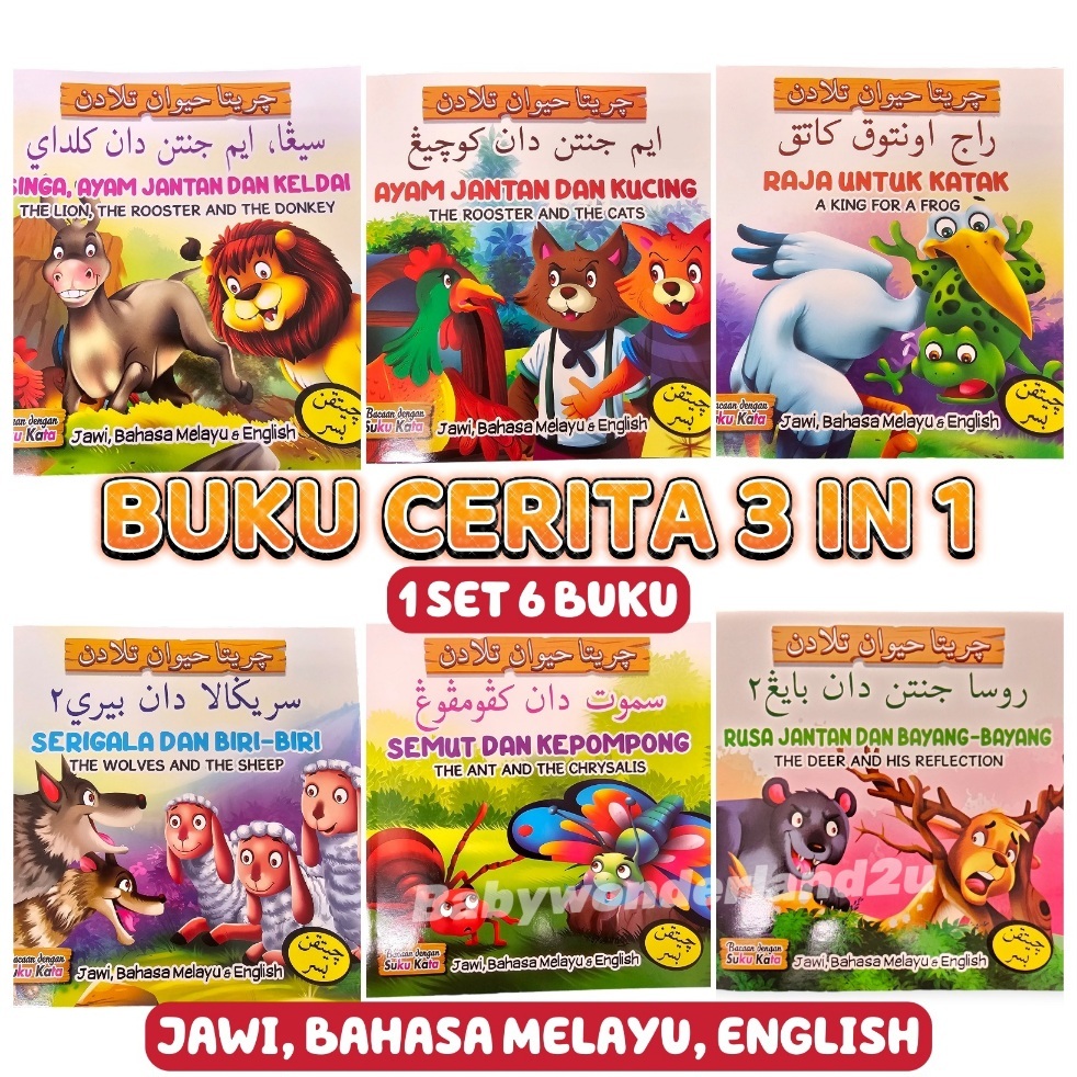 [1set 6 Buku] Buku Cerita Haiwan Teladan 3 Bahasa Melayu Jawi Bahasa