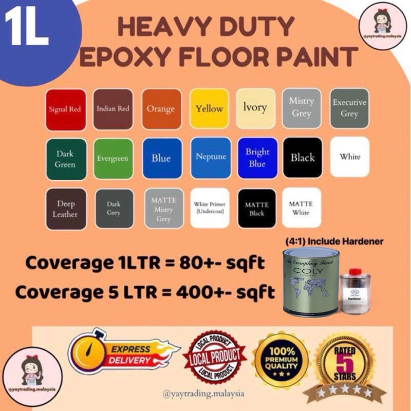 1L set HARDENER MATTE, GLOSS COLY EPOXY FLOOR PAINT HEAVY DUTY