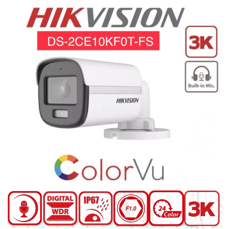 HIKVISION CCTV 3K DS2CE10KF0TFS 3K ColorVu Audio Fixed Mini Bullet