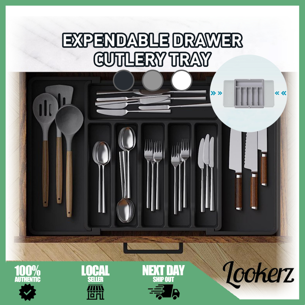 [MY] Expandable Cutlery Storage Tray/ Adjustable Kitchen Drawer Divider ...
