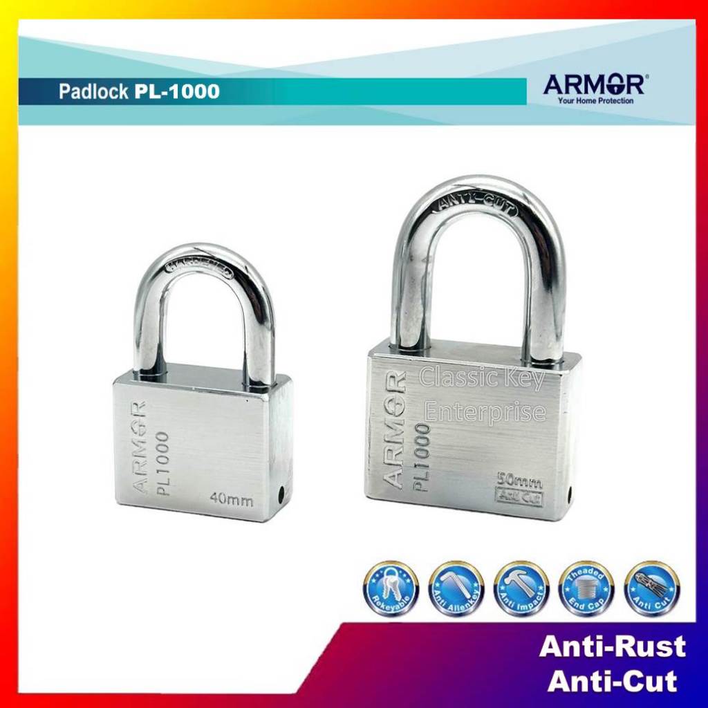 ARMOR Padlock APL 1000 Solid Brass Anti Cut Anti Rust 40mm 50mm ...