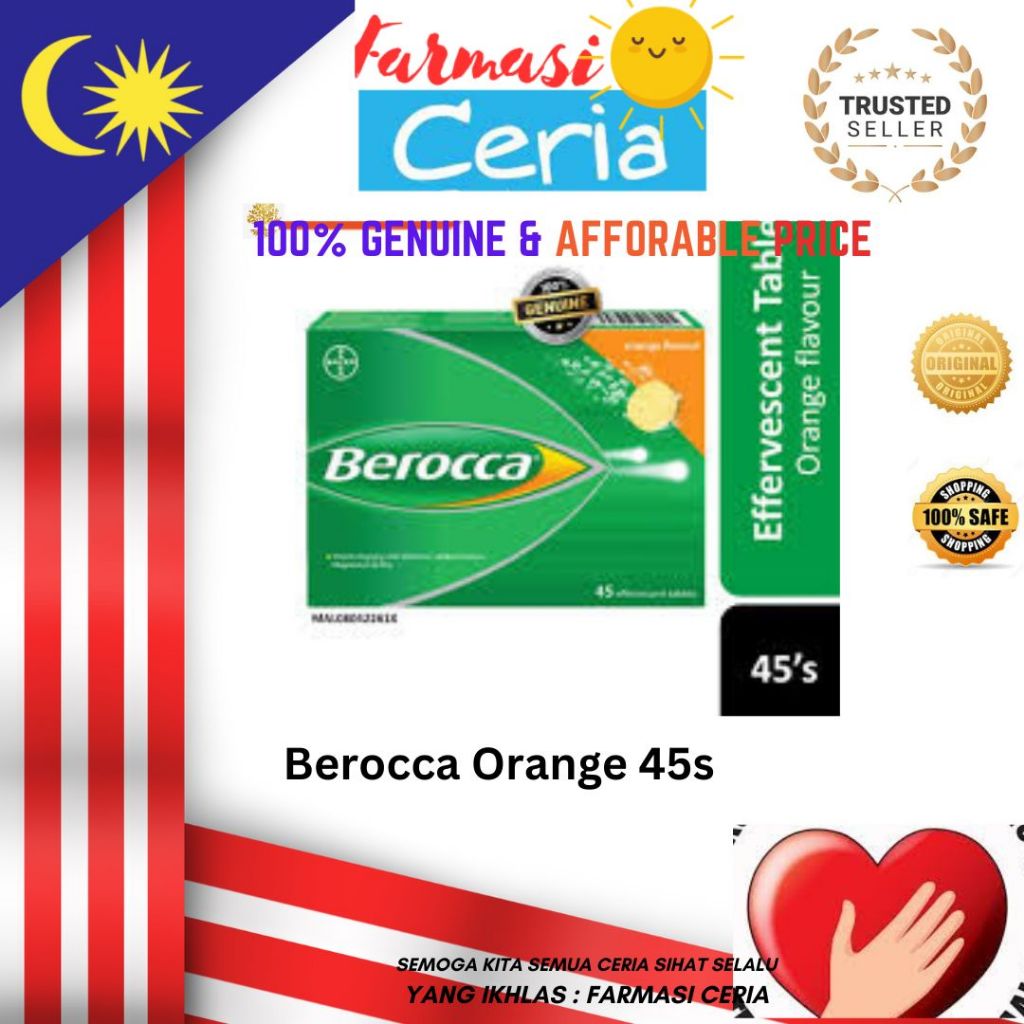 Berocca Orange Effervescent Tablets 45s Vitamin B Vitamin C Calcium ...