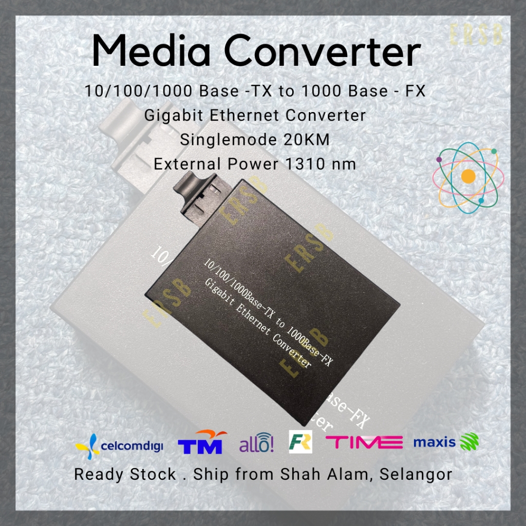 Media Converter 10/100/1000 Base - TX to 1000 Base - FX Gigabit ...