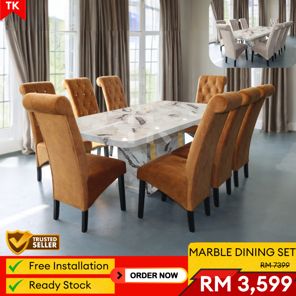 ⚡Free Installation⚡Desmond Marble Dining Set | Shopee Malaysia