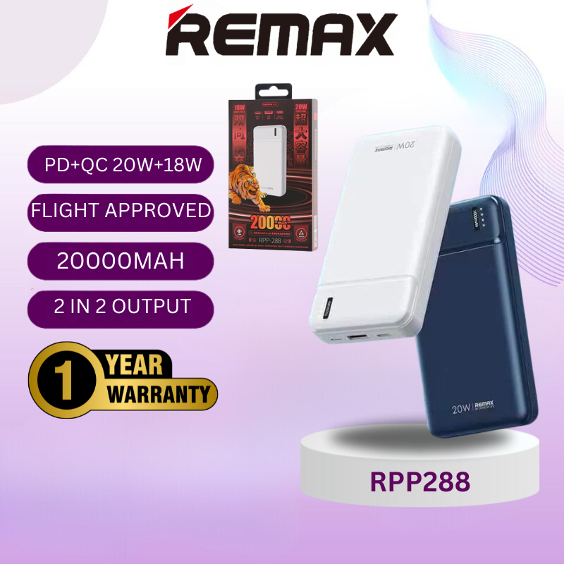 Remax RPP-288 Pure Series PD+QC Fast Charging 20000 mah Powerbank (20w ...