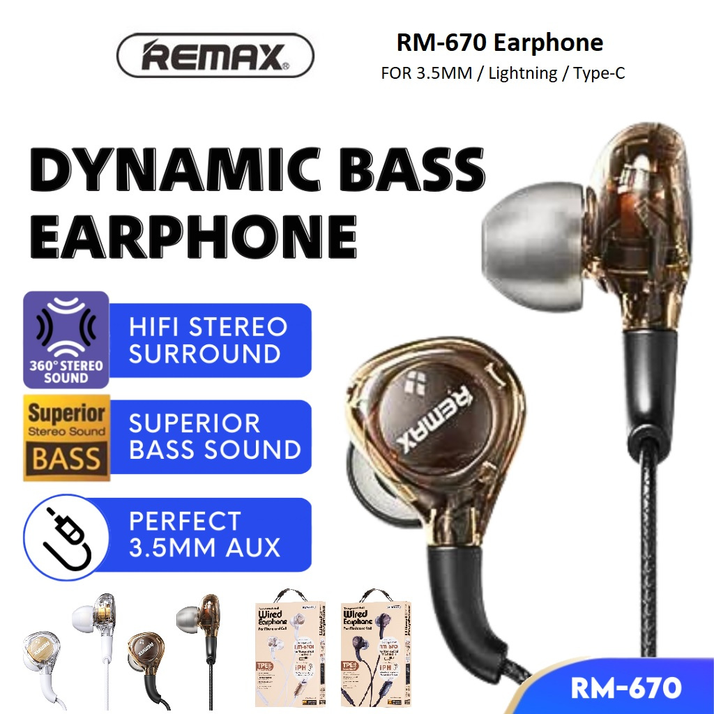 Original Remax RM-670 Earphone Transparent In-Ear Earbuds Headphone Hi ...
