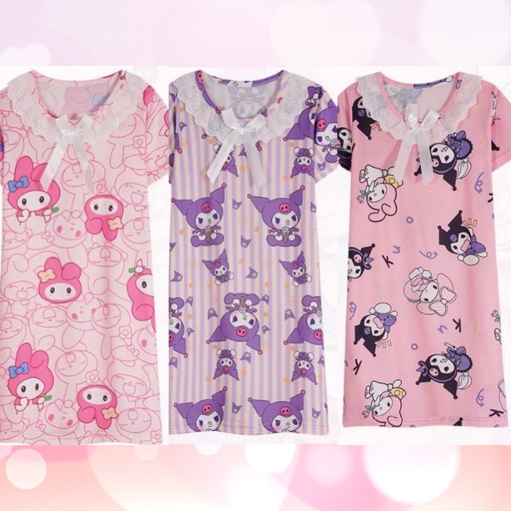 Girls Kuromi Pyjamas Dress Kids Short Sleeve Night Dress Sleepwear ...