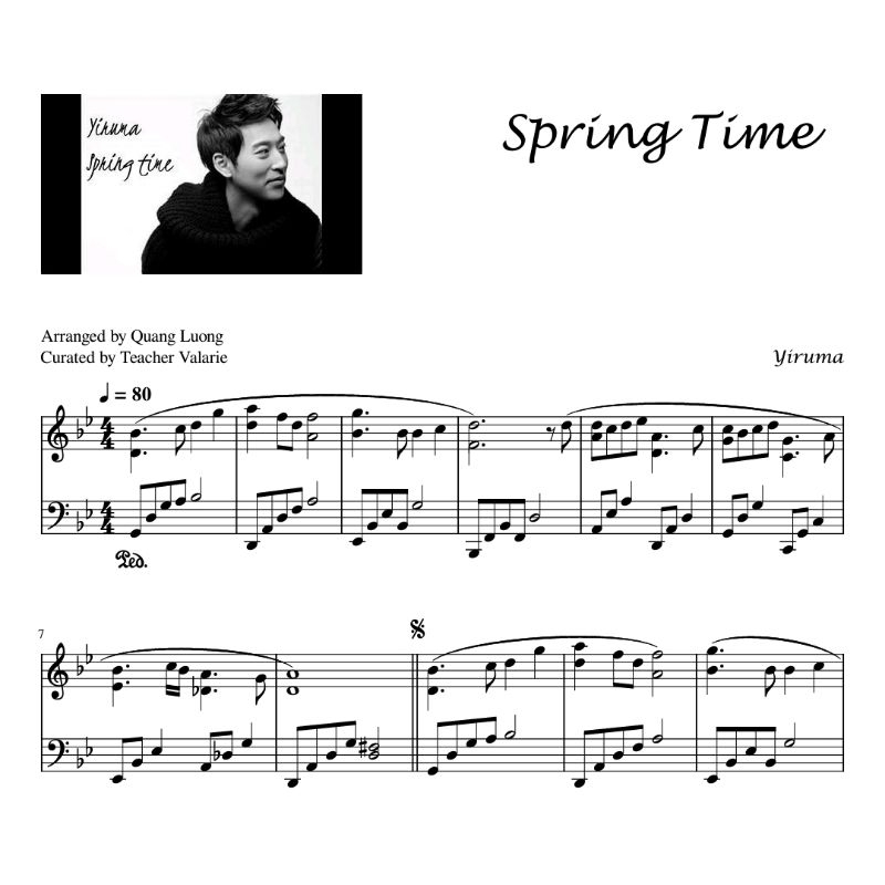 Spring Time Yiruma Piano Sheet Music Score with note names for Self