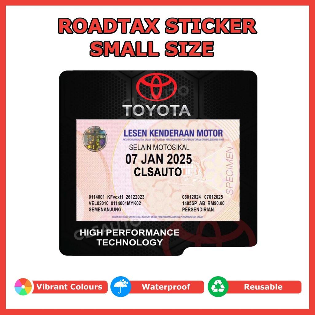 Toyota Roadtax Sticker Small Pelekat Rotex Kereta Rotax Cover Casing ...