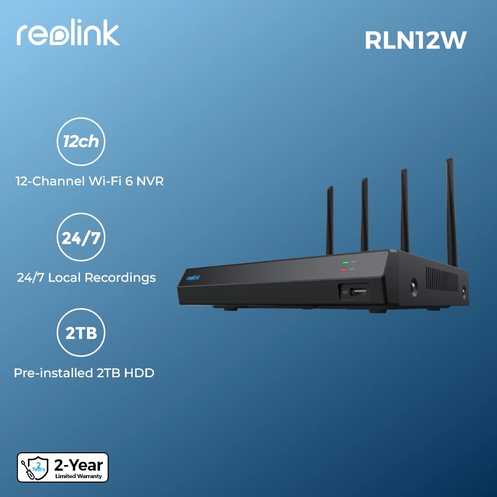 Reolink RLN12W 4K 12CH WiFi NVR Recorder with Wi-Fi and