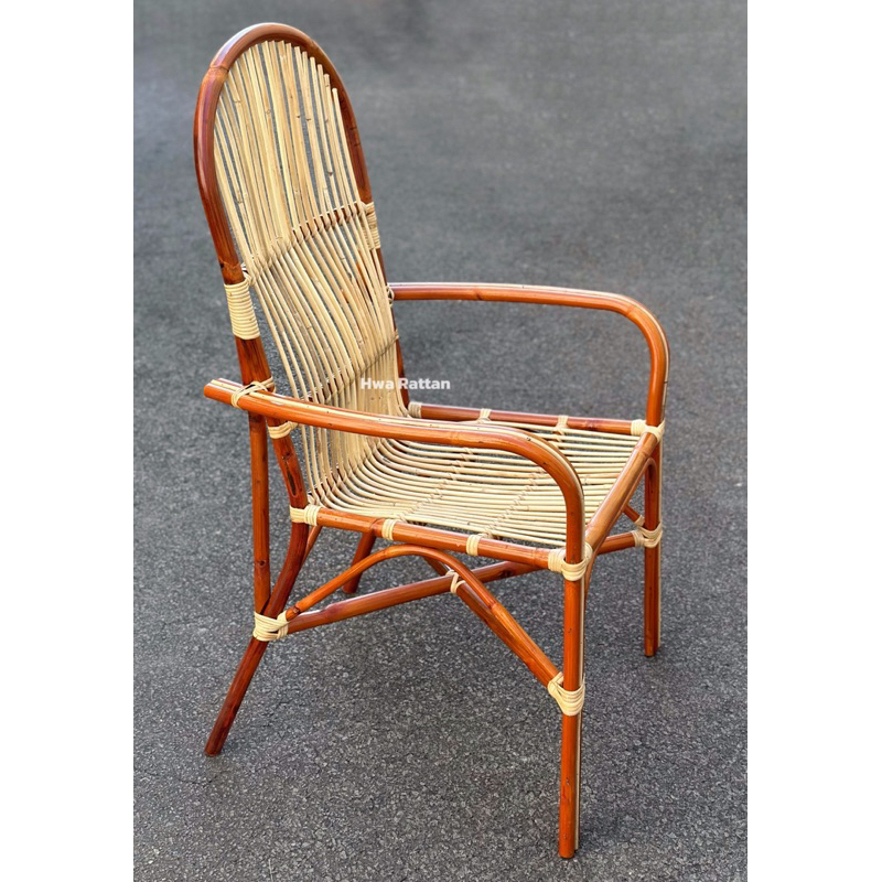 Red rattan chair with spine supporting pillow curve tall backrest elder ...