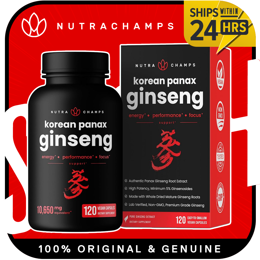 Nutrachamps Korean Red Panax Ginseng Capsules Extra Strength Ginsenosides For Energy Focus 3396