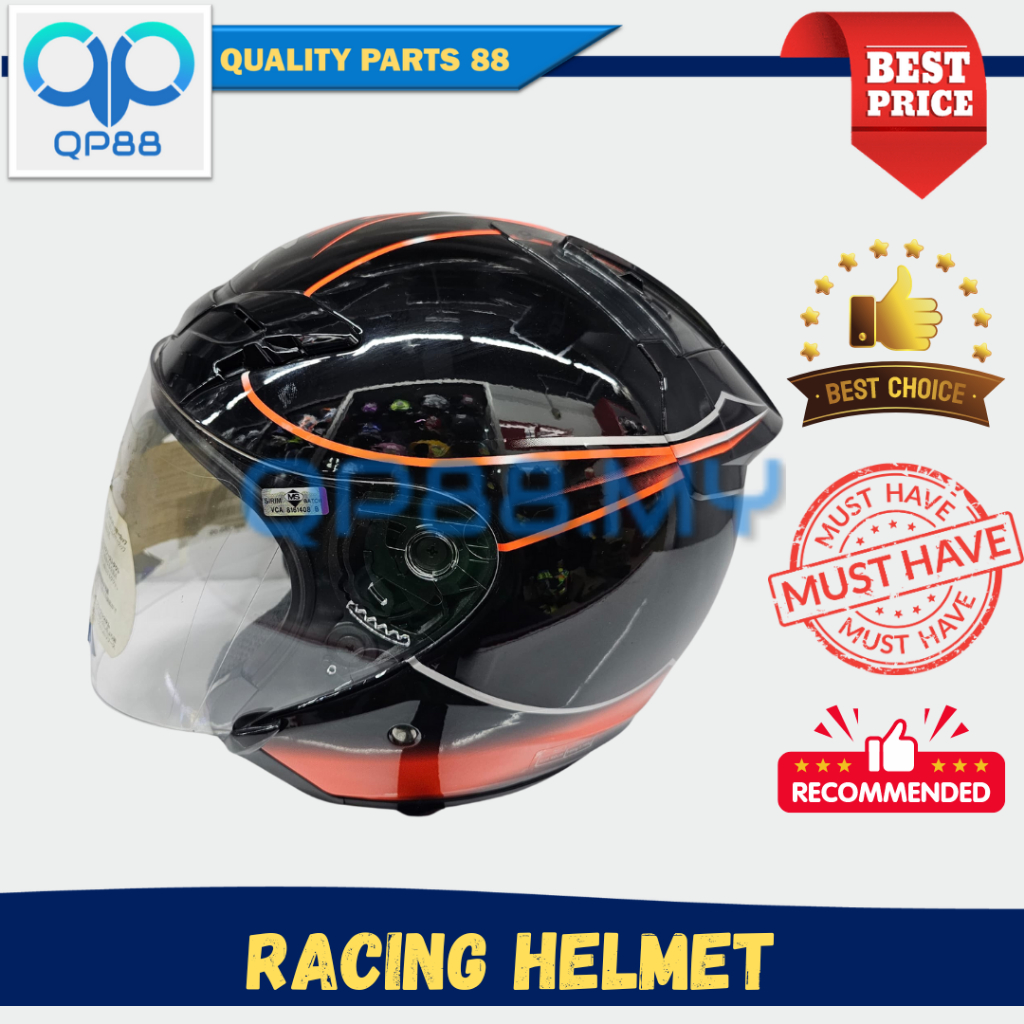 TSR JF3 Lubla Racing Helmet Orange L Open Face | Shopee Malaysia