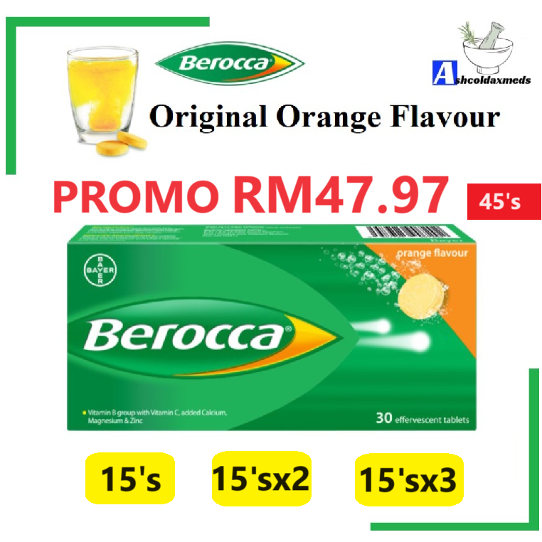 Berocca Effervescent Tablets Orange 15sx2 EXP02/2025 Or 15s Or 45s ...