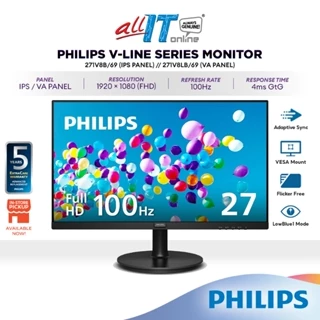 Philips 271V8LB (VA) / 271V8B (IPS) 27" FHD Monitor | 100Hz | Adaptive-Sync | 4ms | 1080p