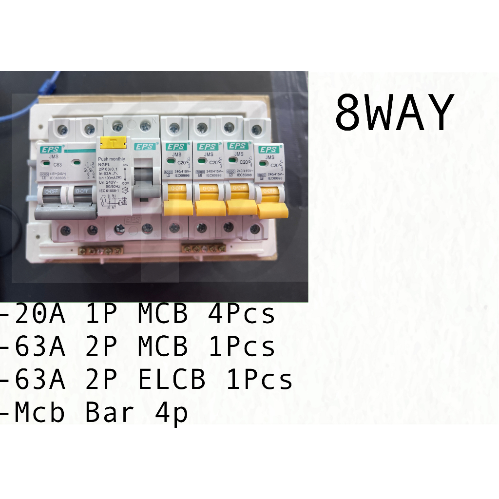 EPS DB SET 8WAY / 10WAY/ 12WAY 16A MCB 20A + ELCB 40A / 63A + MAIN ...