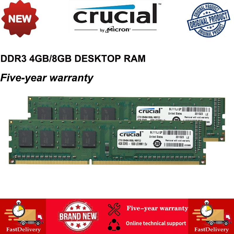 Crucial PC RAM 4gb 8gb DDR3 1333Mhz 1600Mhz Desktop Memory PC3-12800U ...