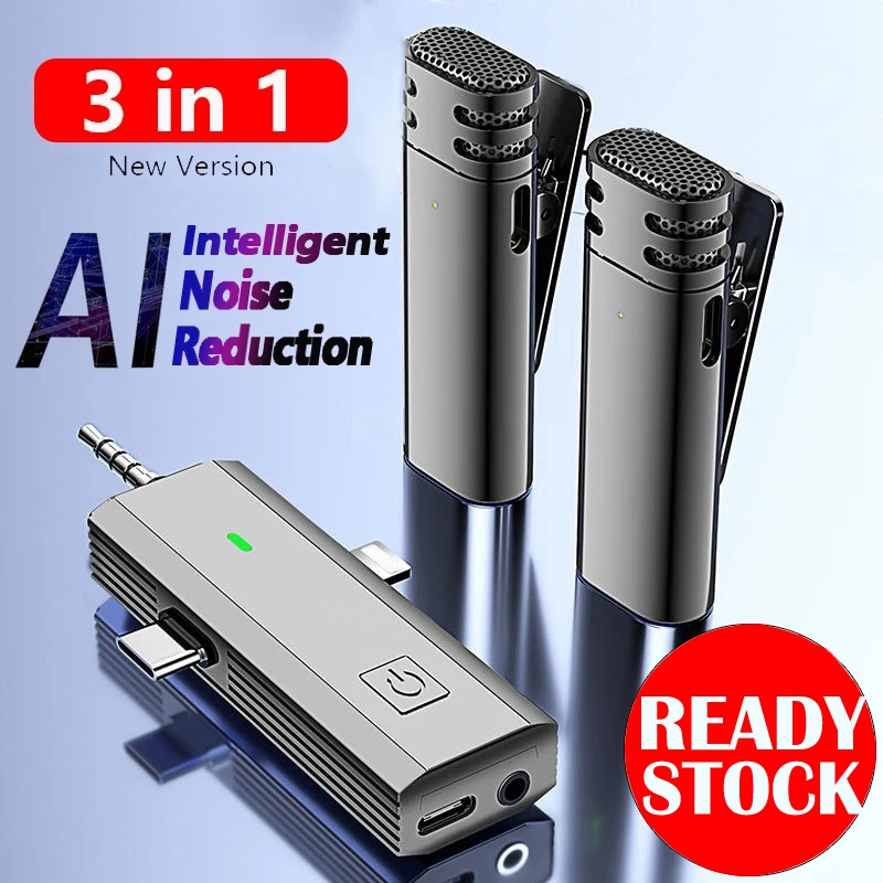 3 In 1 Wireless Lavalier Microphone Intelligent Ai Noise Reduction Dual ...