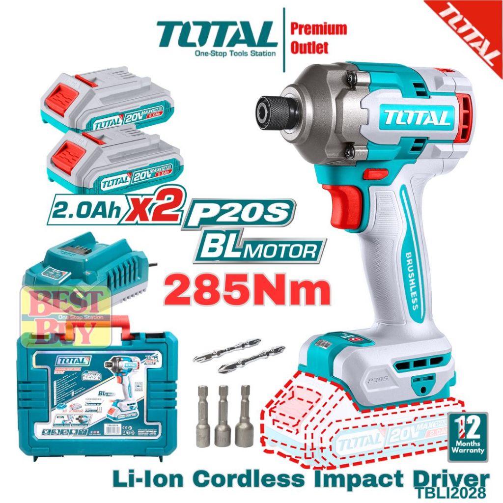TOTAL Tools P20s 20v Series Cordless Impact Driver BL motor w/Battery ...