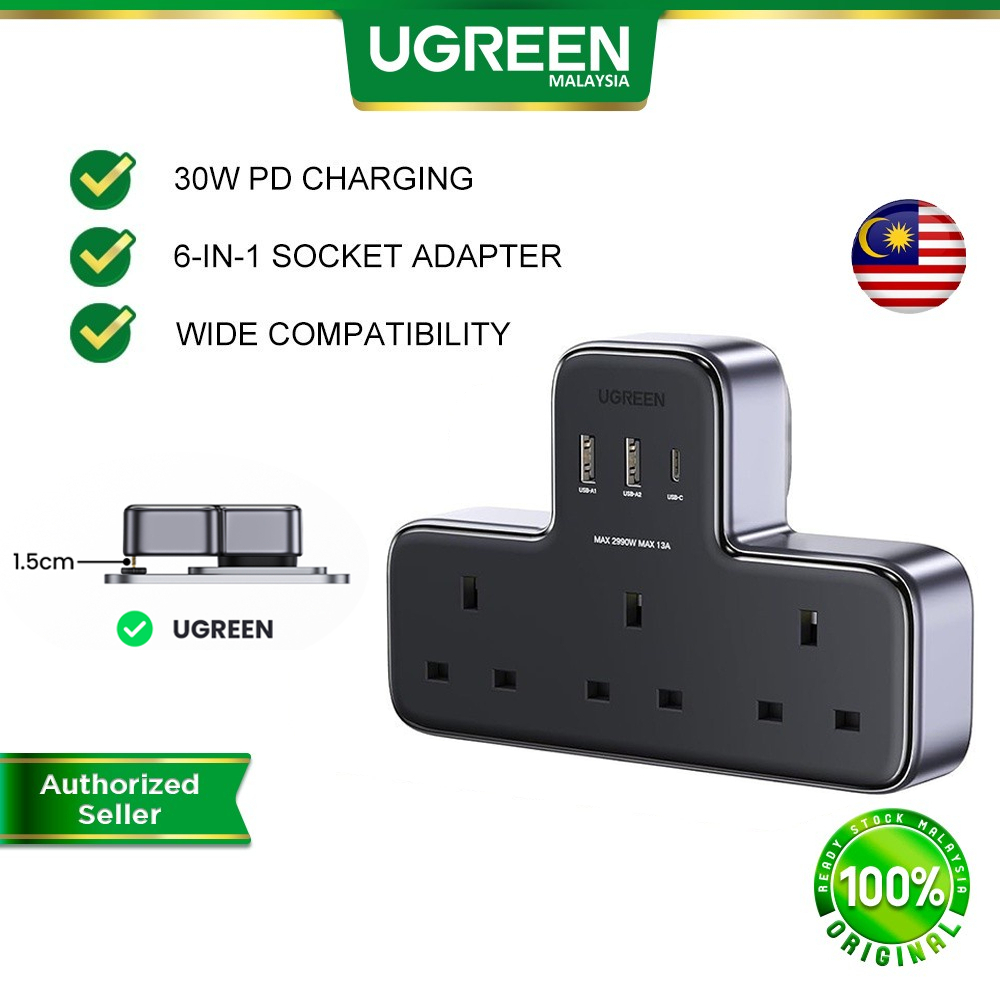 UGREEN 6 IN 1 Charger 30W PD Multi Extension Plug Outlet Extender ...