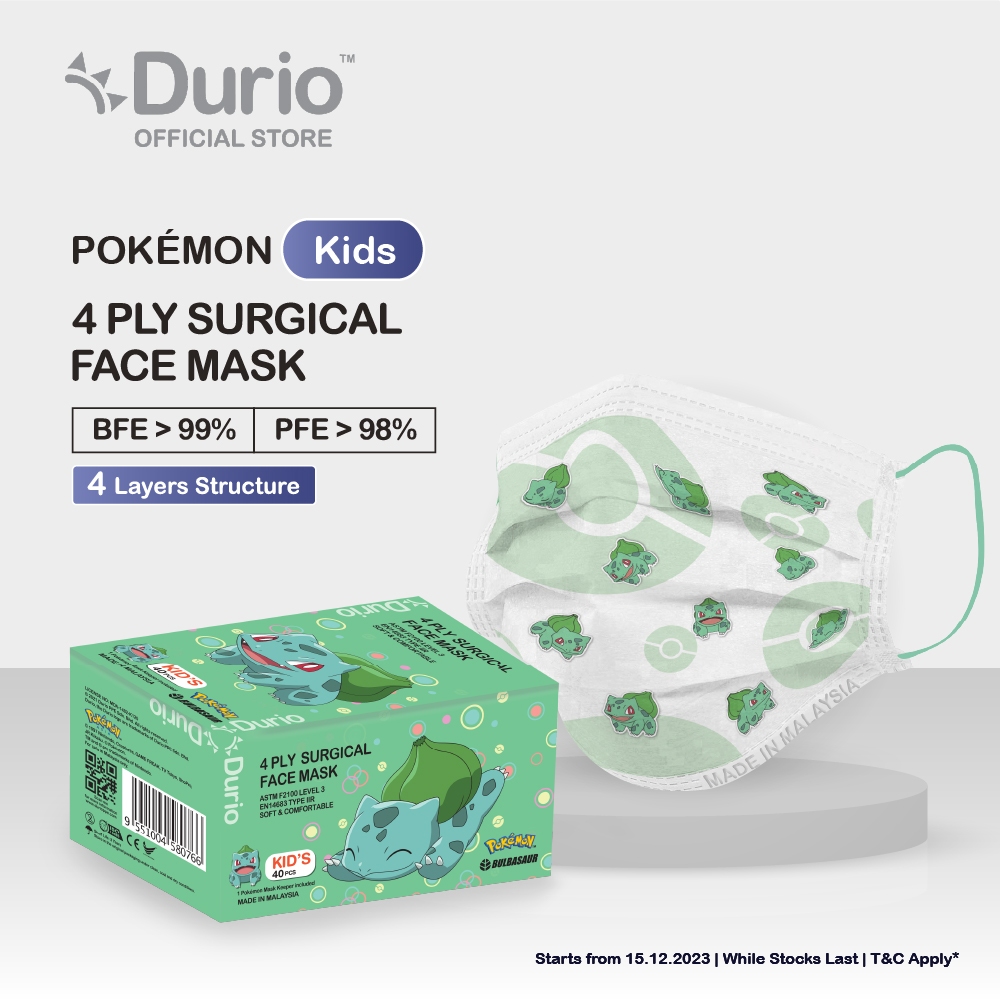 Durio 546K Pokemon Kid's 4 Ply Surgical Face Mask - Bulbasaur (40 Pcs ...