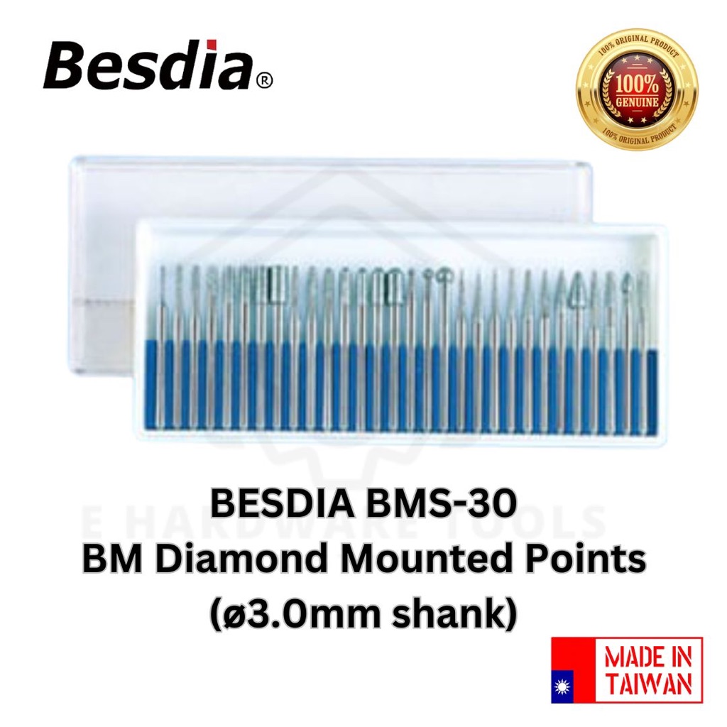 BESDIA Taiwan BMS-30 3mm shank Diamond mounted point assortment set ...