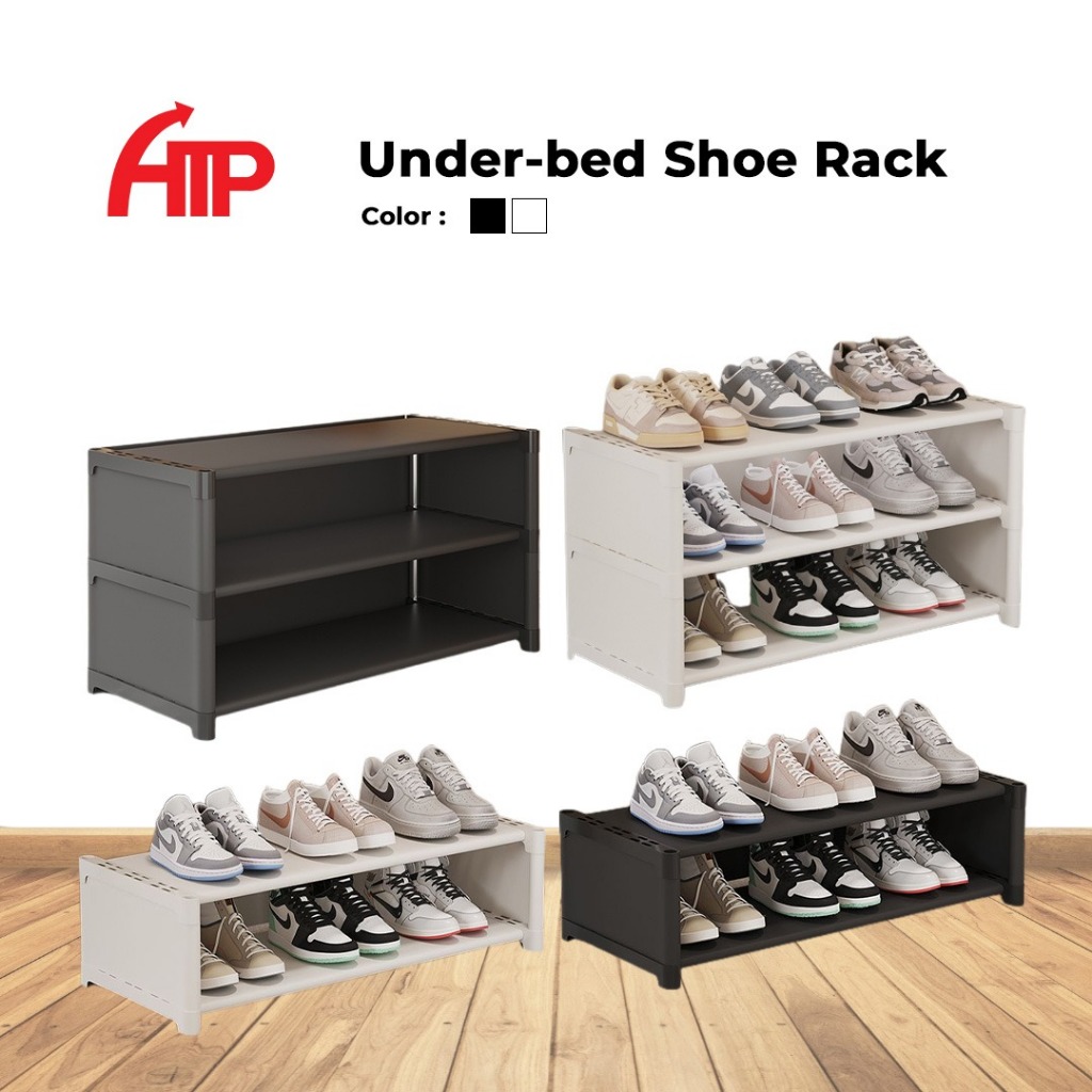 ATP 2/3 Tier Under Bed Space Saving Easy Assemble Shoe Rack - Black ...