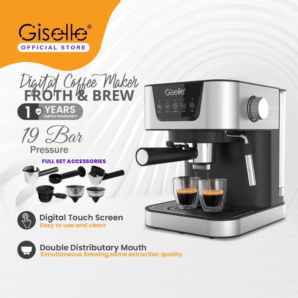 Giselle Double Cup 19 Bar Espresso Coffee Milk Bubble Maker Machine