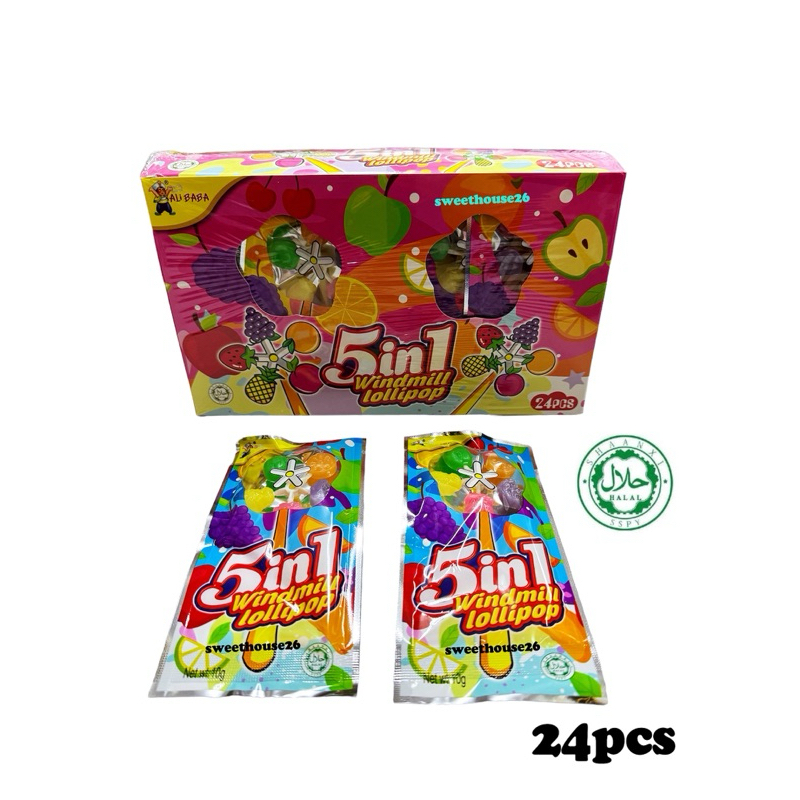 5 in 1 Windmill Lollipop Mix Fruit Flavour 10g x 24pcs/30pcs Halal ...