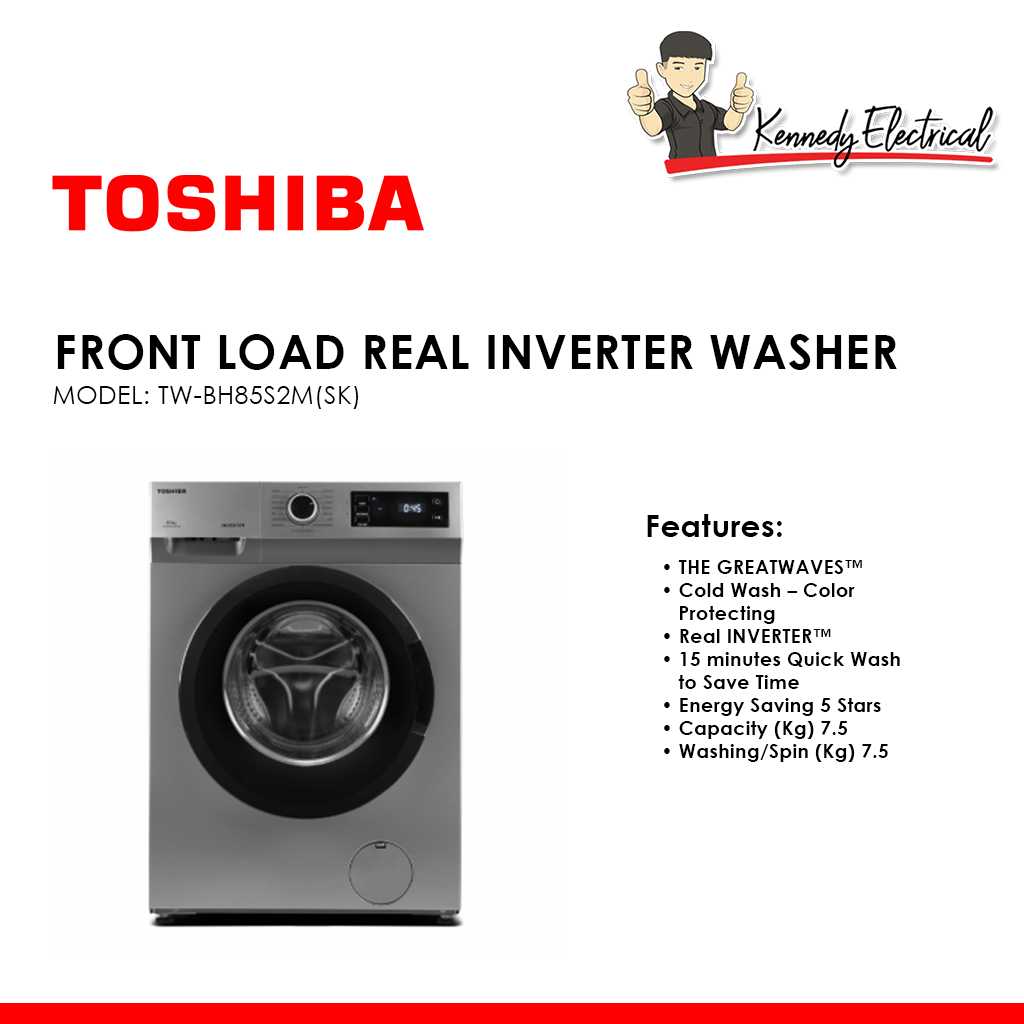 Toshiba 7.5KG FRONT LOAD REAL INVERTER WASHER TW-BH85S2M(SK) | Shopee ...