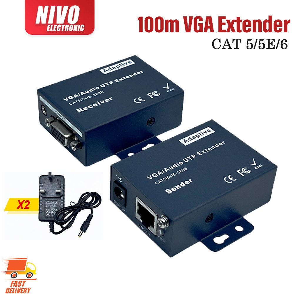 100m VGA Extender over UTP VGA/Audio UTP Extender (Receiver & Sender ...