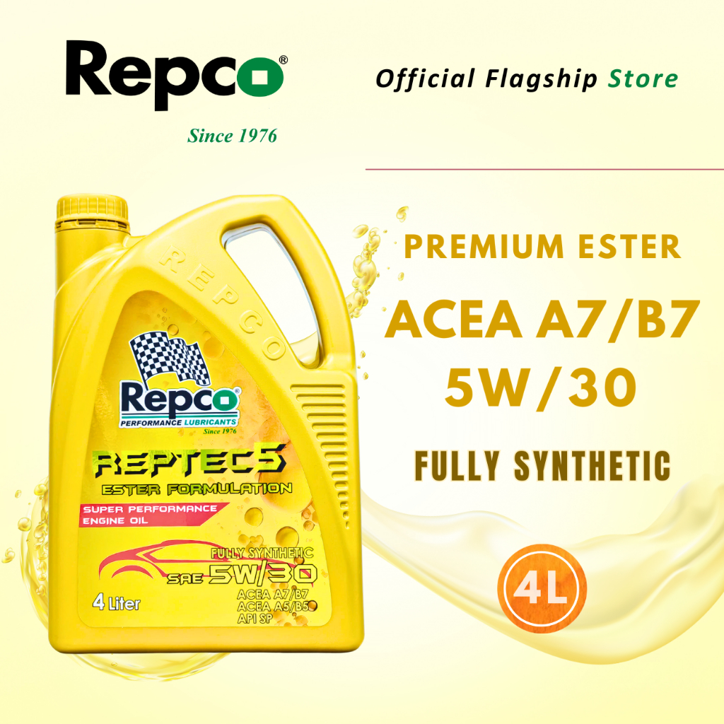 Repco REPTEC 5 5W 30 4L ACEA A7 B7 A5 B5 API SP Ester Premium Fully Synthetic Engine Oil Shopee Malaysia