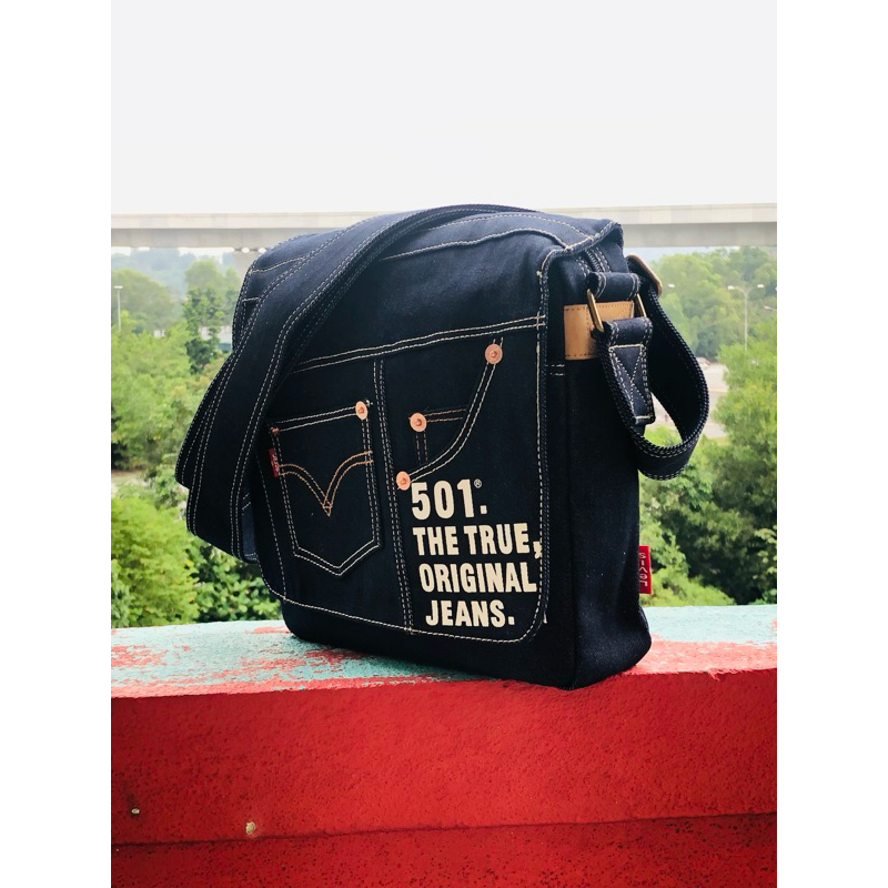 Beg Levis Blue Denim Messenger Bag Shopee Malaysia